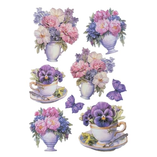 Ideen mit Herz Stickerbogen 3-D Relief-Sticker | Aufkleber | Hochwertig geprägt mit 3-D-Effekt | Fensterbilder | Scrapbooking | Din A4 Bogen mit vielen Motiven (Blumen in Tasse 9) von Ideen mit Herz