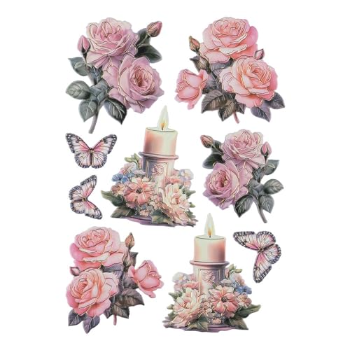 Ideen mit Herz Stickerbogen 3-D Relief-Sticker | Aufkleber | Hochwertig geprägt mit 3-D-Effekt | Fensterbilder | Scrapbooking | Din A4 Bogen mit vielen Motiven (Kerzen mit Blumen 1) von Ideen mit Herz