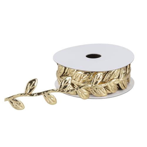 Ideen mit Herz Stoff-Band | Blätter | Metallic | DIY | Geschenk-Band | Deko-Band | 5 m lang | 2,3 cm breit (Gold) von Ideen mit Herz