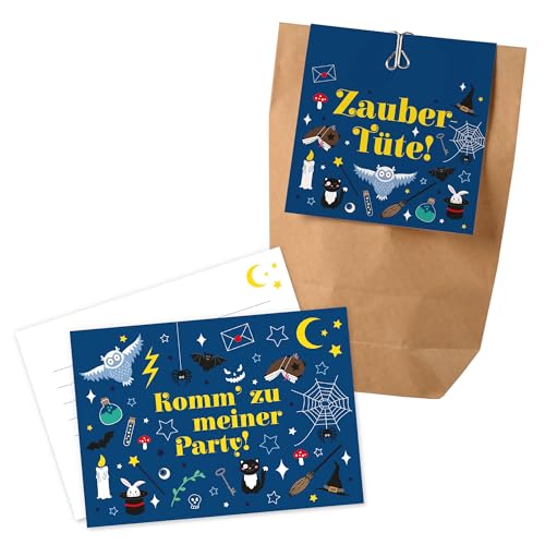 12x "Zaubereule" Einladungskarten + Partytüten - Set / Zauber Party Einladungskarten Zauber Kindergeburtstag Partytüten Kindergeburtstag Zauber Partytüten Zauberei Einladungen Kindergeburtstag von Ideenverlag HAMBURG