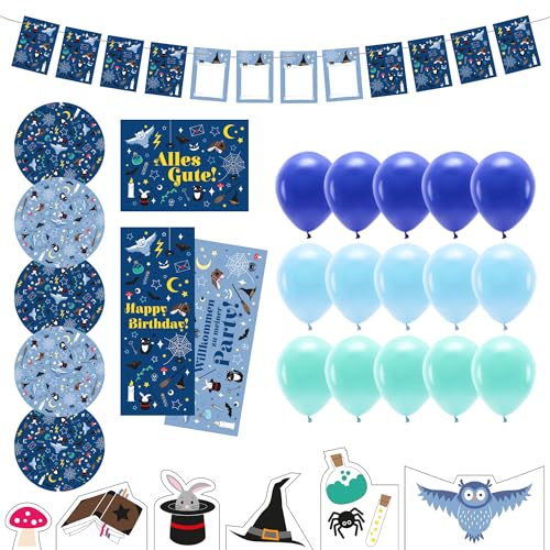 "Zaubereulen" Kindergeburtstag Deko Box - Geburtstagsdeko Set für Jungen & Mädchen - Geburtstag Dekoration für Kinder Partys - Tischdeko mit Luftballons, Poster, Girlande uvm. - Party birthday von Ideenverlag HAMBURG