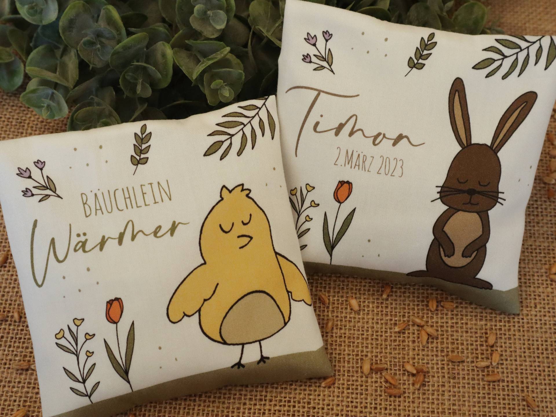 Körnerkissen Baby | Geschenk Zu Ostern Mit Namen & Geburtsdatum Personalisiert Wärmekissen Dinkelkissen Rapskissen Fürs Osternest von Ideeschmiede