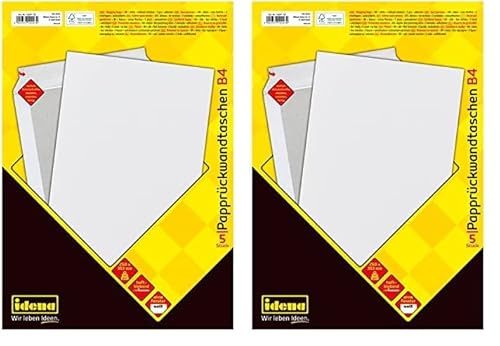 Idena 10247 - Versandtaschen DIN B4 mit Papprückwand, 5 Stück haftklebend, Umschläge ohne Fenster, aus 120 g/m² FSC-Mix Papier in Weiß (Packung mit 2) von Idena