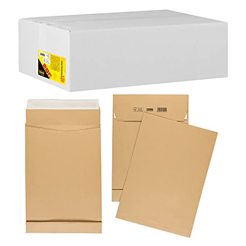 Idena 10250 - Versandtaschen DIN C4, 100 Stück haftklebend, Faltentaschen mit 4 cm Bodenfalte, Briefumschläge ohne Fenster, aus 130 g/m² FSC-Recycled Papier in Braun von Idena