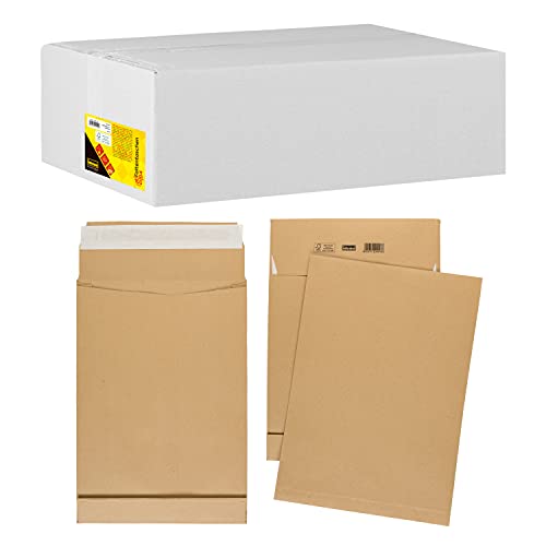 Idena 10252 - Versandtaschen DIN B4, 100 Stück haftklebend, Faltentaschen mit 4 cm Bodenfalte, Briefumschläge ohne Fenster, aus 130 g/m² FSC-Recycled Papier in Braun von Idena