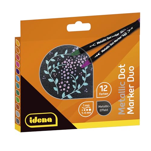 Idena 10855 - Dot Marker mit Doppelspitze, 12 Filzstifte in Metallic-Farben, wasserfeste Stifte für viele Untergründe von Idena