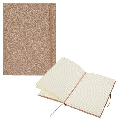 Idena 12256 - Notizbuch Glitter, champagner, 14 x 20 cm, kariert, 100 g/m², 192 Blatt, mit Froschtasche, Leseband und Gummibandverschluss, 1 Stück von Idena