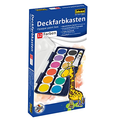 Idena 22061 Deckfarbkasten mit 12 Farben und 1 Tube Deckweiß, ideal für Kindergarten, Schule und zu Hause von Idena