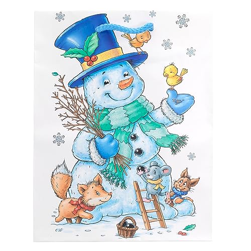 Idena 30336-12 - Geschenktüten Schneemann, 12 Stück, 18 x 23 x 10 cm, Papiertüten, Geschenktaschen, Weihnachtstüten von Idena