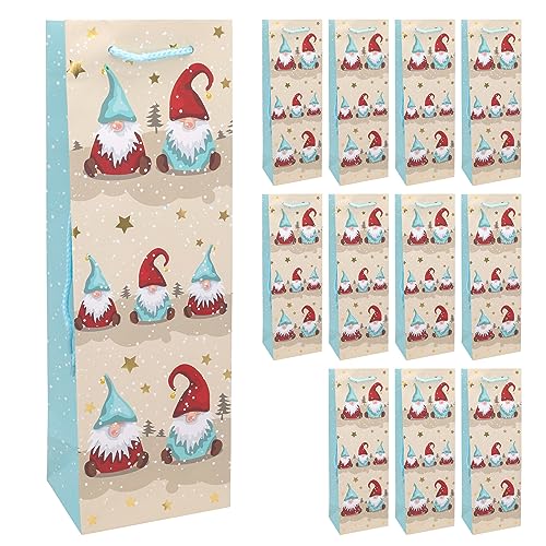 Idena 30340-12 - Flaschentasche Wichtel, 12 Stück, 12 x 36 x 9 cm, Papiertüten, Geschenktaschen, Weihnachtstüten von Idena