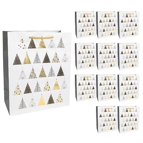 Idena 30342-12 - Geschenktüten Edeltannen, 12 Stück, 26 x 32 x 12 cm, Papiertüten, Geschenktaschen, Weihnachtstüten von Idena