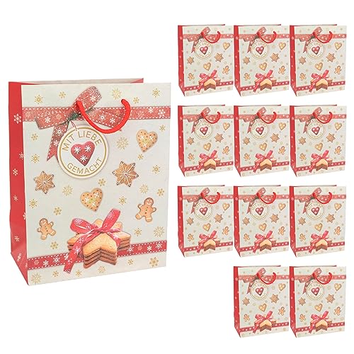 Idena 30347-12 - Geschenktüten Weihnachtsplätzchen, 12 Stück, 18 x 23 x 10 cm, Papiertüten, Geschenktaschen, Weihnachtstüten von Idena