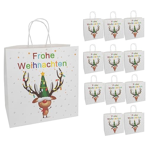 Idena 30360-12 - Geschenktüten Frohe Weihnachten mit Elch, 12 Stück, 28 x 28 x 15 cm, Papiertüten, Geschenktaschen, Weihnachtstüten von Idena