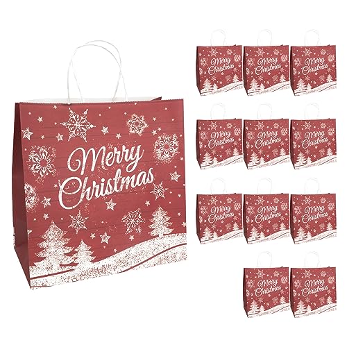 Idena 30362-12 - Geschenktüten Merry Christmas, 12 Stück, 28 x 28 x 15 cm, Papiertüten, Geschenktaschen, Weihnachtstüten von Idena