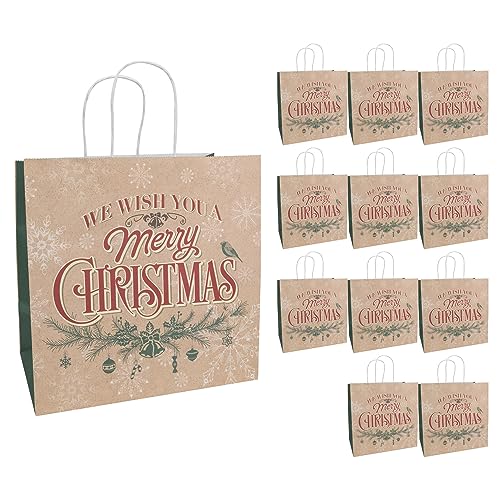 Idena 30363-12 - Geschenktüten Weihnachtlicher Zweig, 12 Stück, 28 x 28 x 15 cm, Papiertüten, Geschenktaschen, Weihnachtstüten von Idena