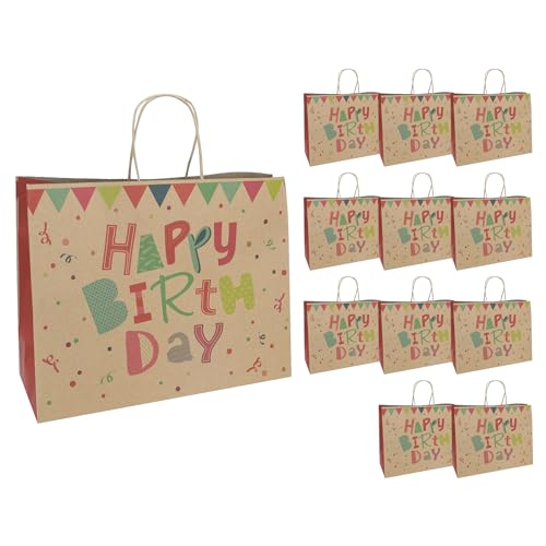 Idena 30395-12 - Geschenktüten Happy Birthday, 12 Stück, Geschenktaschen in der Größe 33 x 12 x 26 cm, Papiertüten zum Geburtstag von Idena