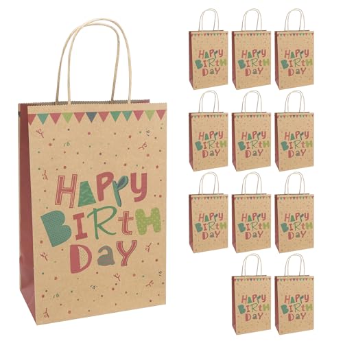 Idena 30396-12 - Geschenktüten Happy Birthday, 12 Stück, Geschenktaschen in der Größe 18 x 10 x 27 cm, Papiertüten zum Geburtstag von Idena