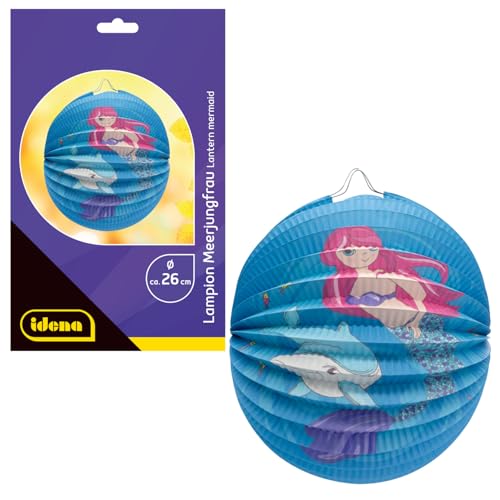 Idena 30414 - Lampion Meerjungfrau mit Delfin, ca. Ø 26 cm, blaue Papierlaterne mit Unterwassermotiv, Kinder Laterne für Sankt Martin und Lichterfest von Idena