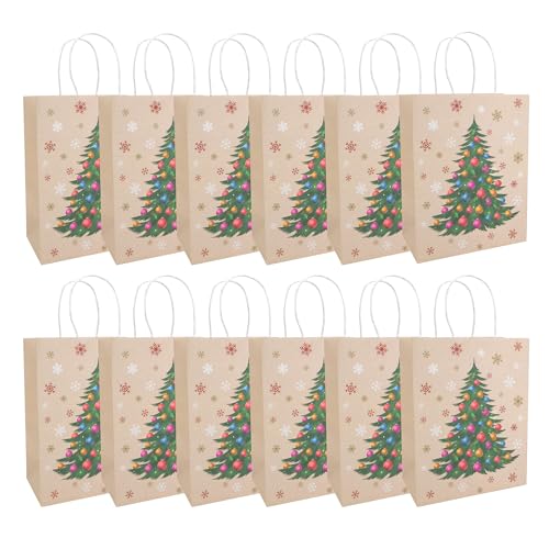 Idena 30505 -12 - Geschenktasche Weihnachtsbaum, 12 Stück, Geschenktaschen in der Größe 25 x 33 x 12 cm, Papiertüten in Beige von Idena