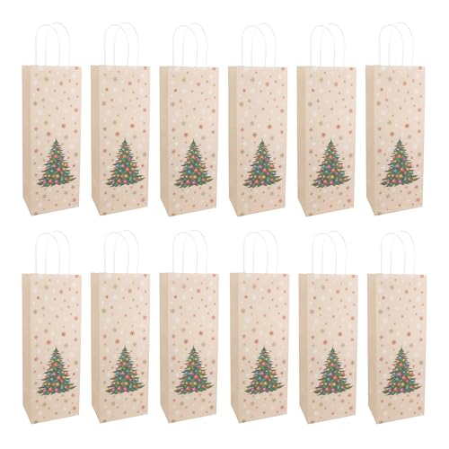 Idena 30507 -12 - Flaschentaschen Weihnachtsbaum, 12 Stück, Geschenktaschen in der Größe 12 x 36 x 9 cm, Papiertüten in Beige von Idena