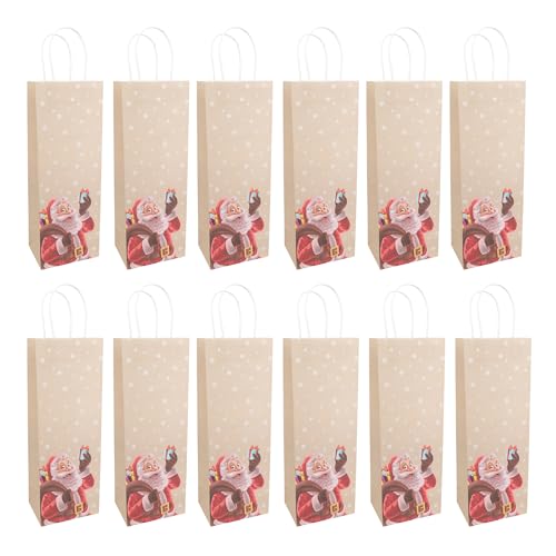 Idena 30511 -12 - Flaschentaschen Weihnachten Santa, 12 Stück, Geschenktaschen in der Größe 12 x 9 x 36 cm, Papiertüten Weihnachten, Wichtel mit Weihnachtsbaum von Idena