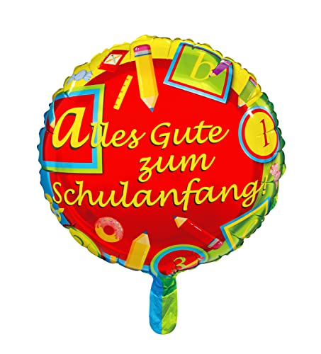 Idena 31488 - Folienballon Schulanfang, Durchmesser ca. 45 cm, ungefüllt, für Helium und Luft, Schulstart, 1. Schultag, Einschulung von WIDMANN