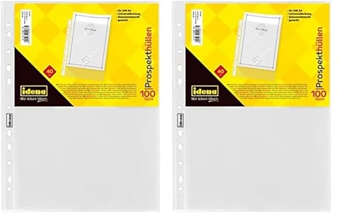 Idena 376002 - Prospekthülle DIN A4 Format, genarbt, 40µ, 100 Stück (Packung mit 2) von Idena