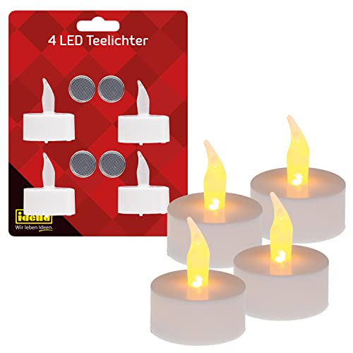 Idena 408998 - LED Teelichter, 4 Stück in Warmweiß, elektrische Kerzen mit flackerndem Licht, inkl. Batterien, Deko für Innen, Party Deko, Weihnachtsdeko, Osterdeko, zur Hochzeit, Stimmungslicht von Idena