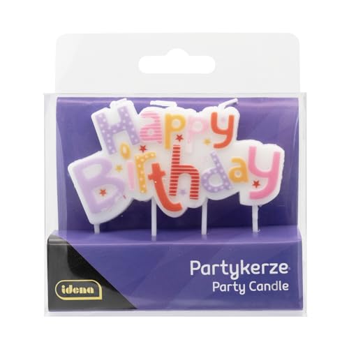 Idena 50094 - Partykerze Happy Birthday in Blau und Grün, Geburtstagskerze aus Paraffinwachs, lebensmittelecht, Größe Motiv ca. 8,5 x 4,5 x 0,8 cm, Länge Spieß ca. 3,5 cm von Idena