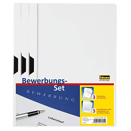 Idena 547030 - Bewerbungs-Set, 3 Klemmhefter und 3 Versandtaschen, weiß von Idena