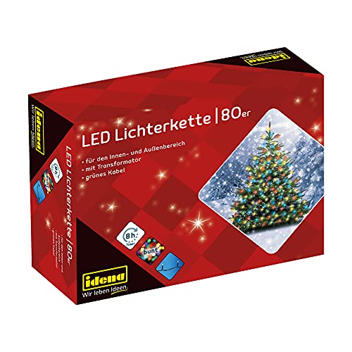 Idena 8325059 - LED Lichterkette mit 80 LED in bunt, mit 8 Stunden Timer Funktion und Transformator, ca. 15,9 m lang, für den Innen- und Außenbereich, für Partys, Weihnachten, Deko, Hochzeit von Idena