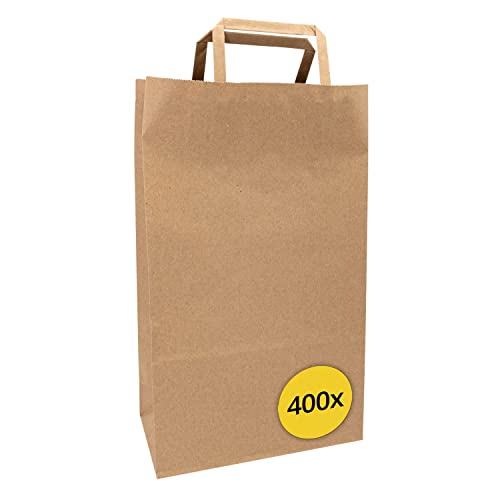 Idena 90138 - Papiertüten mit Henkel, 400 Stück, 22 x 11 x 36 cm, Geschenktüten, Kraftpapier Tüten, Tragetasche von Idena