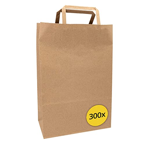 Idena 50064-300 - Papiertüten mit Henkel, 300 Stück, 32 x 17 x 44 cm, Geschenktüten, Kraftpapier Tüten, Tragetasche von Idena