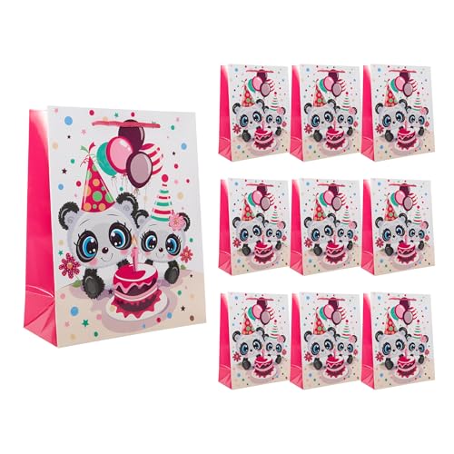 Idena 90243 Geschenktüten Pandas, 10 Stück, Geschenktaschen in der Größe 18 x 23 x 8 cm, Papiertüten mit Pandabären von Idena