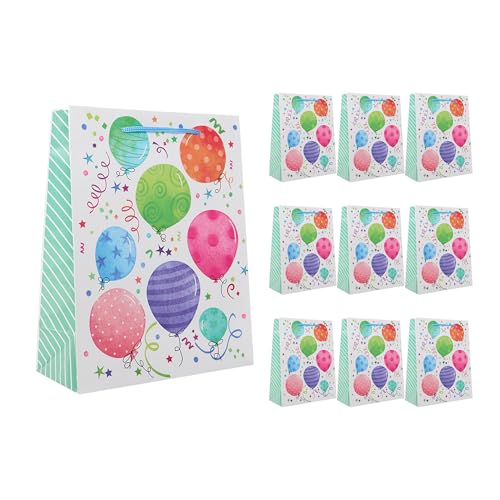 Idena 90246 Geschenktüten Ballons, 10 Stück, Geschenktaschen in der Größe 18 x 23 x 8 cm, Papiertüten mit bunten Luftballons von Idena