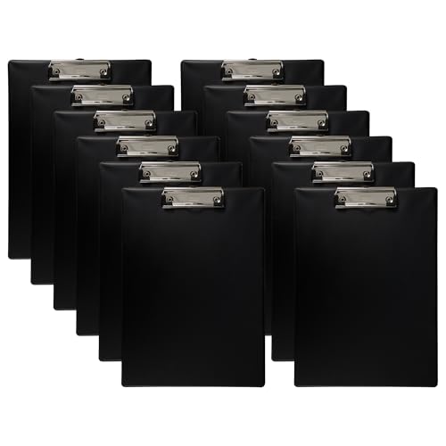 Idena 90292 - Klemmbrett für DIN A4, 12 Stück, Hochformat, PVC beschichtetes Clipboard in Schwarz, FSC-Rec zertifiziert von Idena