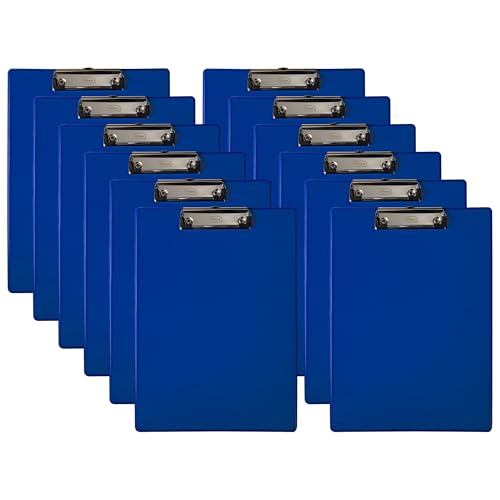 Idena 90293 - Klemmbrett für DIN A4, 12 Stück, Hochformat, PVC beschichtetes Clipboard in Blau, FSC-Rec zertifiziert von Idena