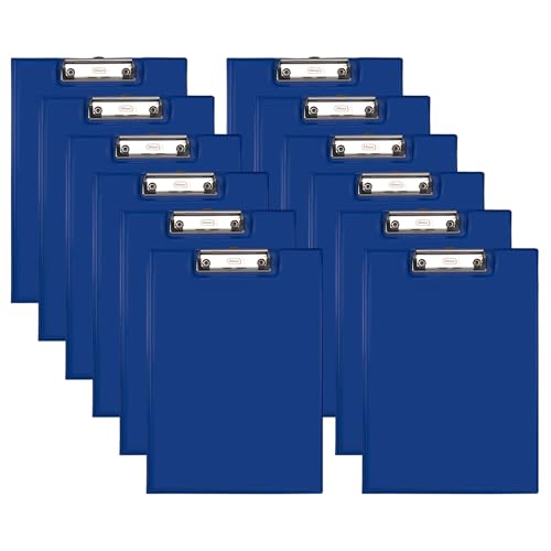 Idena 90295 - Klemmbrettmappe für DIN A4, 12 Stück, Hochformat, PVC beschichtetes Clipboard in Blau, mit Deckel von Idena