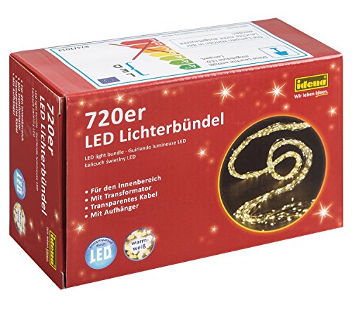 Idena LED Lichterbündel mit 720 LEDs, für den Innenbereich, biegsamer Draht, 7m Gesamtlänge inkl. 2m Zuleitung, warm weiß, Metall, 38191 von Idena