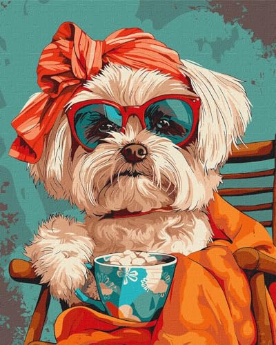 IDEYKA Stilvoller Shih Tzu - Malen nach Zahlen für Erwachsene, 40x50 cm, Realistisch, Unisex, Mit Rahmen, Acryl-Malen nach Zahlen Kit von IDEYKA