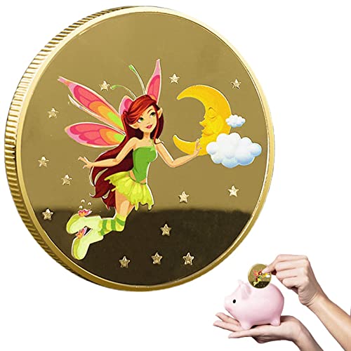 Idezek Goldzahnfee-Münzen - Märchen Zahn Design Zahnfee Geschenkmünze - Mehrzweck-lustiges Kinder-Glückszahn-Wechsel-Goldmünzen-Geschenk von Idezek