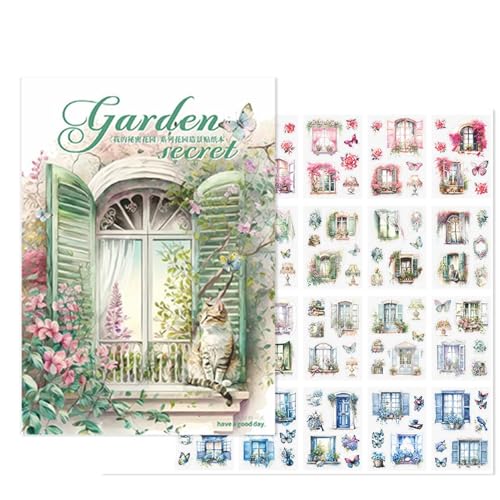 Idezek Journal-Sticker-Buch, Scrapbook-Sticker-Pack - Gartenaufkleber-Buch für Journaling | Journaling Supplies Blumen Ästhetisches Aufkleberbuch für Glas, Handyhülle, Gepäck von Idezek