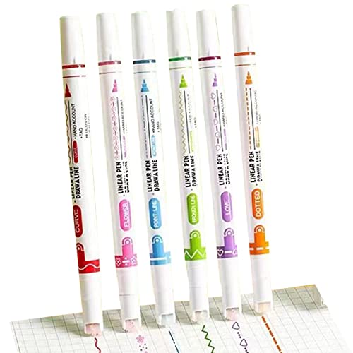 Idezek Textmarker-Set | 6 Stück Flownwing Flair Stifte mit 6 verschiedenen feinen Spitzen in Kurvenform - Farbige -Stifte Textmarker, Bastelstifte und Marker, Schreiben von Idezek