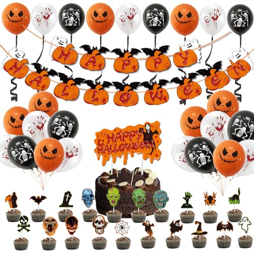 Halloween Deko Halloween Luftballons Deko 48 Stück Halloween Party Deko Halloween Cake Topper, Halloween Decorations Indoor, Halloween Kuchen Deko von Idota