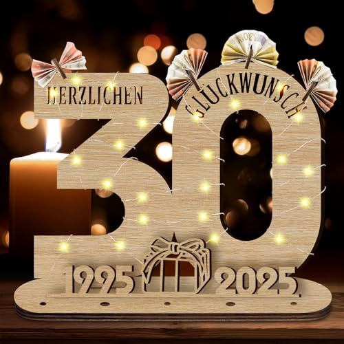 Idota 2025 30 Geburtstag Frau Geschenk Holz-Schild mit LED Gästebuch Geburtstag Geldgeschenke Geburtstag Männer & Frauen, Geburtstag Deko Geburtstag Frauen Deko, Personalisierbares Geschenk von Idota