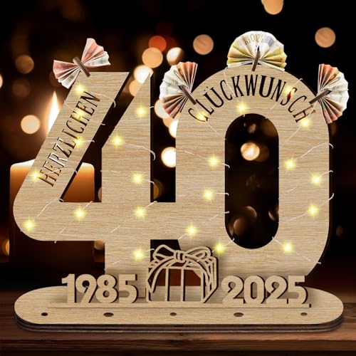 Idota 2025 40 Geburtstag Geschenk Holz-Schild mit LED Gästebuch Geburtstag Geldgeschenke Geburtstag Männer & Frauen, Geburtstag Deko 40 Geburtstag Männer Deko, Personalisierbares Geschenk von Idota