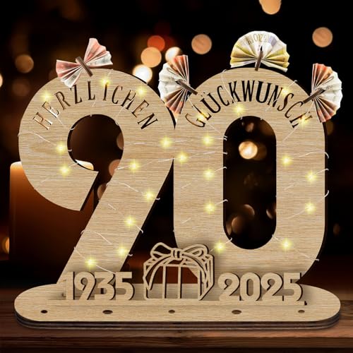 Idota 2025 90 Geburtstag Geschenk Holz-Schild mit LED Gästebuch, Geldgeschenke Geburtstag Holz, 90. Geburtstag Mann Holzschild, 90 Geburtstag Gästebuch Deko, Personalisierbares Geschenk von Idota