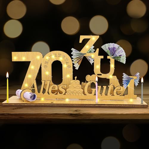 Idota 70 Geburtstag Frau Männer Deko, Geldgeschenke Geburtstag Geschenk zum 70 Holz-Schild mit LED, 70 Geburtstag Deko, Geschenke 70 Geburtstag, Gästebuch Geburtstag 70 Personalisierbares Geschenk von Idota