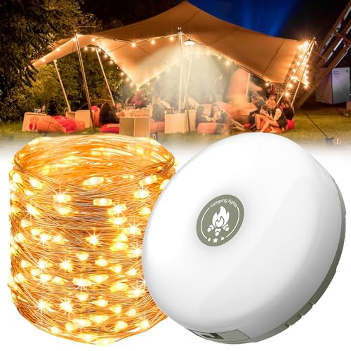 Idota Camping Lichterkette Aufrollbar Outdoor Campinglampe 2-in-1 Tragbare LED Lichterkette USB Aufladung Wasserdicht Camping Lichterketten für Hof Garten Wandern von Idota