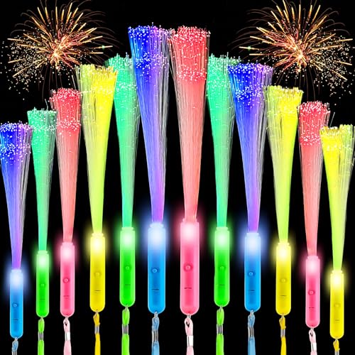 Idota LED Leuchtstäbe 12 Stück Leuchtstäbe Bunte Glasfaser 3 Modi Blinkende LED-Leuchtstäbe Partyzubehör Leuchtwedel Party Set für Weihnachten Konzert Hochzeit Knicklichter mit Multicolor Licht von Idota